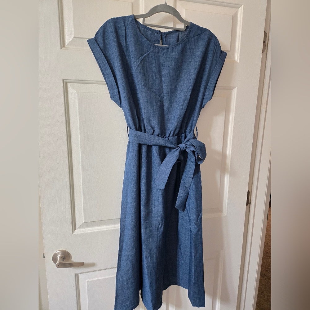 Blue A-Line Midi Dress - Picture 3 of 5